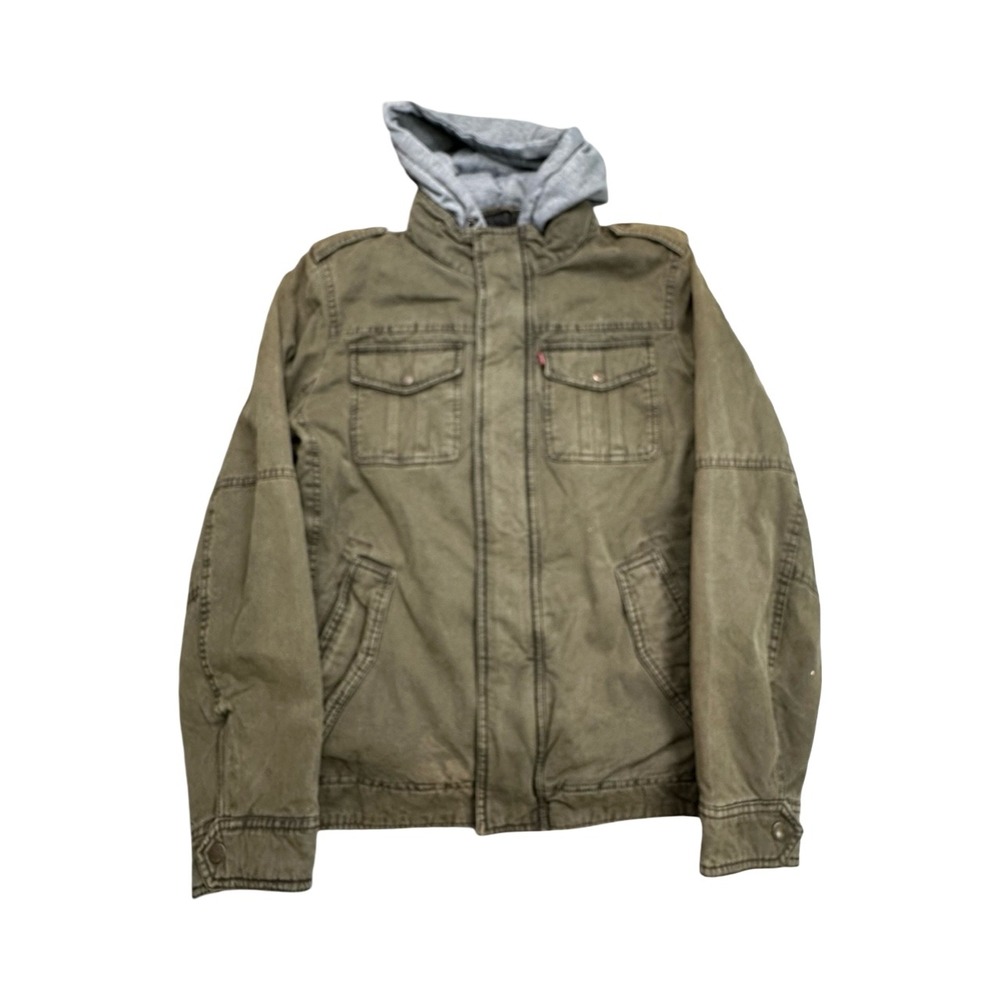 Levi's Jacket Mens Medium Olive Green Sherpa Lined Hooded Military Field Coat